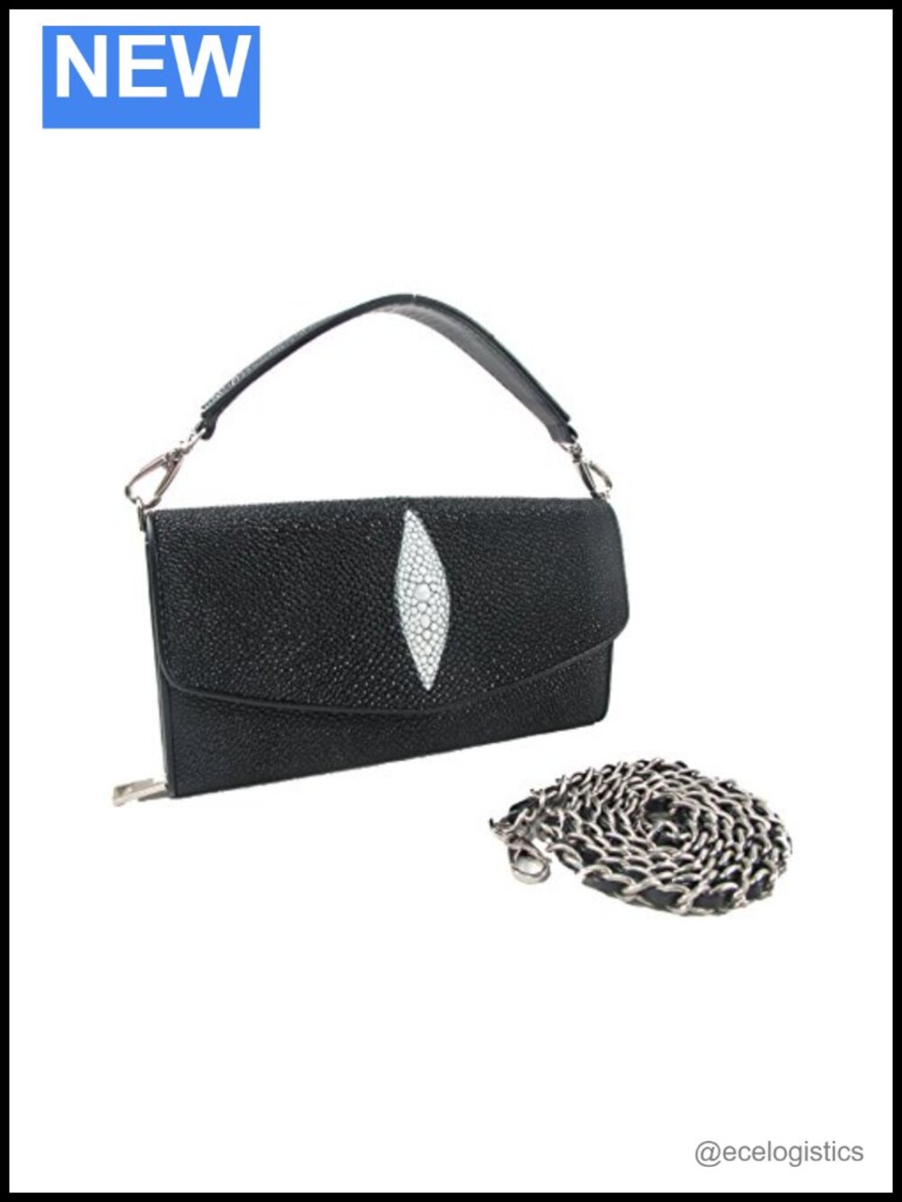 Genuine Stingray Skin Leather Crossbody Bag with Card Slots and Removable Straps